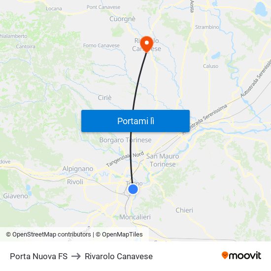 Porta Nuova FS to Rivarolo Canavese map