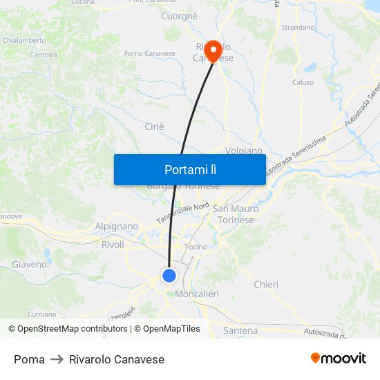 Poma to Rivarolo Canavese map