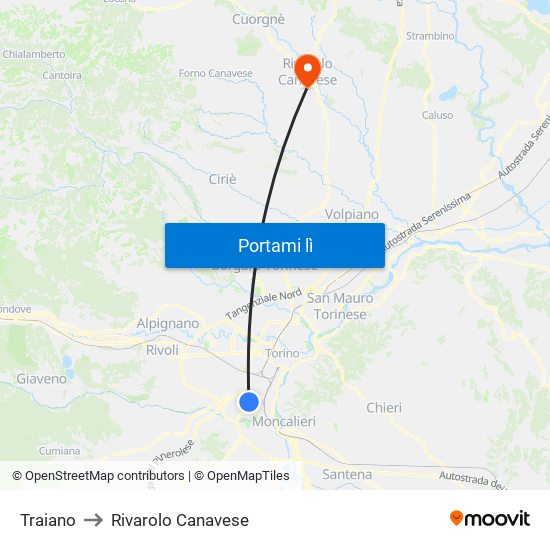 Traiano to Rivarolo Canavese map
