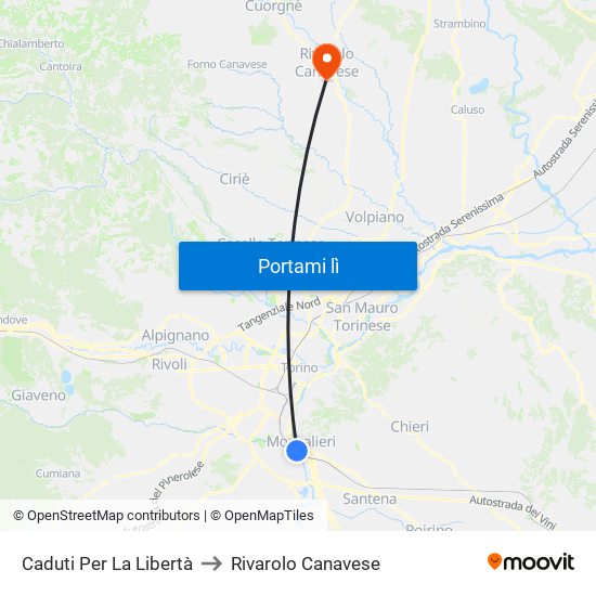 Caduti Per La Libertà to Rivarolo Canavese map
