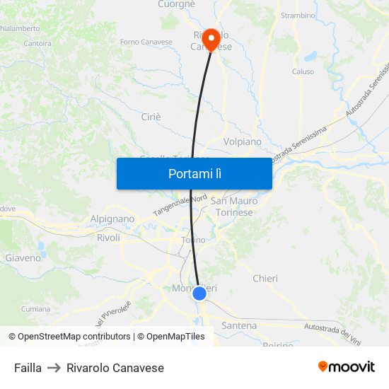 Failla to Rivarolo Canavese map