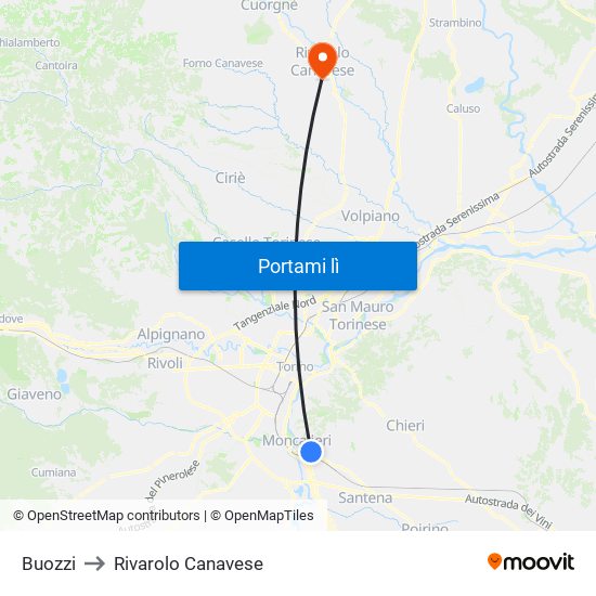 Buozzi to Rivarolo Canavese map