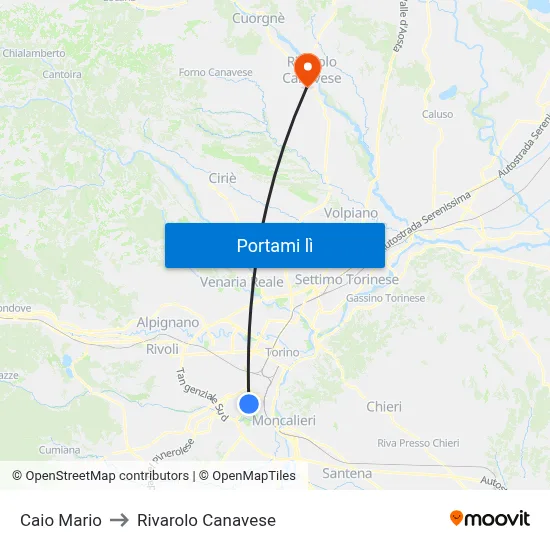 Caio Mario to Rivarolo Canavese map
