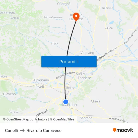 Canelli to Rivarolo Canavese map