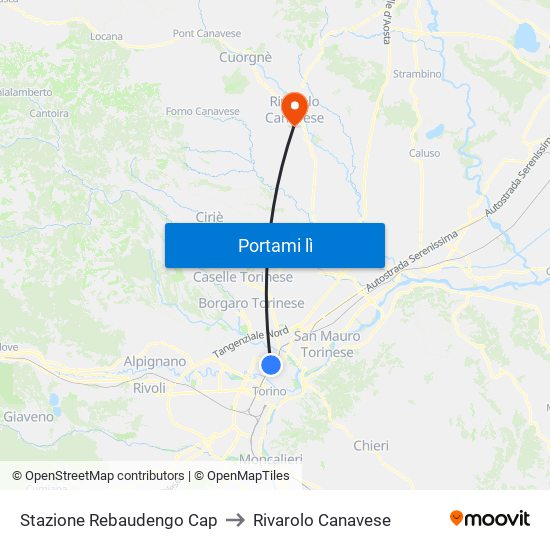 Stazione Rebaudengo Cap to Rivarolo Canavese map