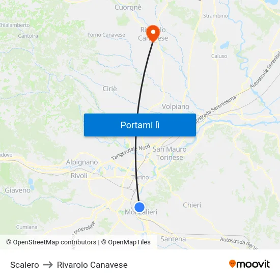 Scalero to Rivarolo Canavese map