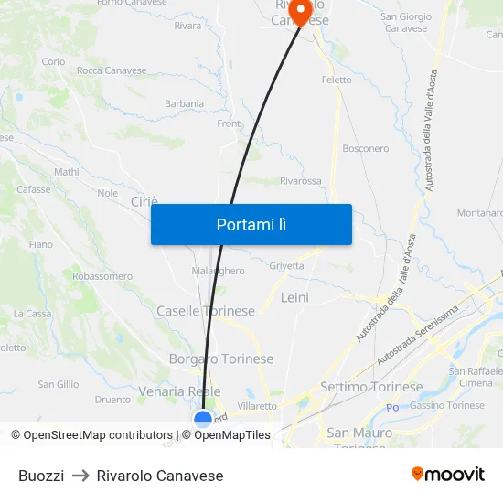 Buozzi to Rivarolo Canavese map