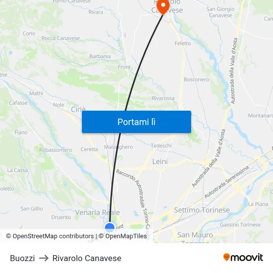 Buozzi to Rivarolo Canavese map