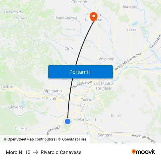 Moro N. 10 to Rivarolo Canavese map