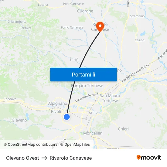 Olevano Ovest to Rivarolo Canavese map