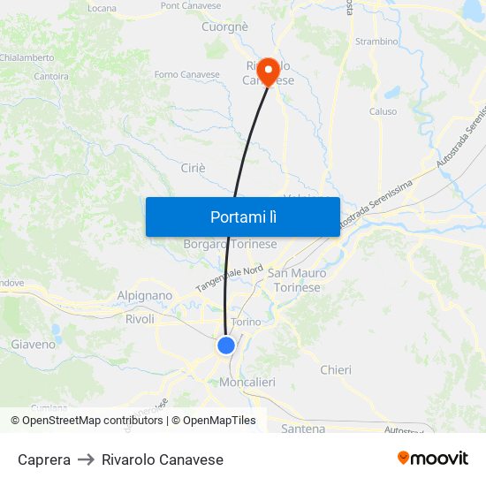 Caprera to Rivarolo Canavese map