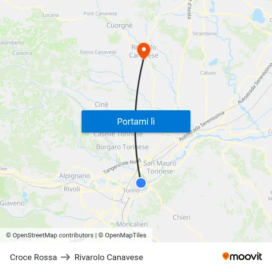 Croce Rossa to Rivarolo Canavese map