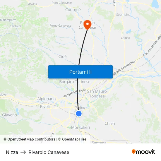 Nizza to Rivarolo Canavese map