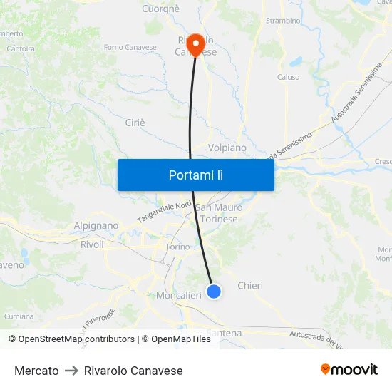 Mercato to Rivarolo Canavese map