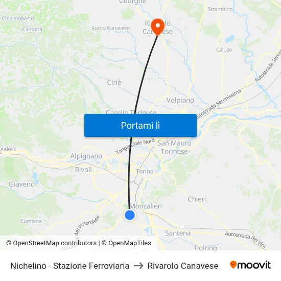 Nichelino - Stazione Ferroviaria to Rivarolo Canavese map