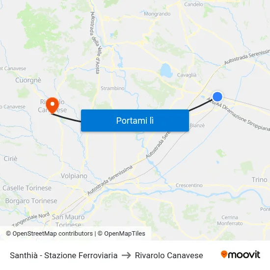 Santhià - Stazione Ferroviaria to Rivarolo Canavese map