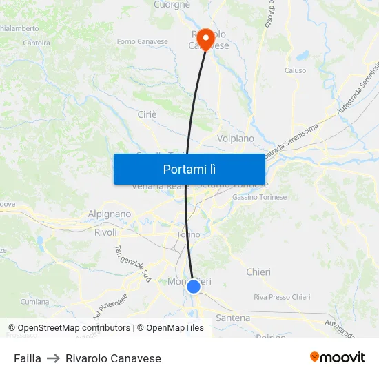 Failla to Rivarolo Canavese map