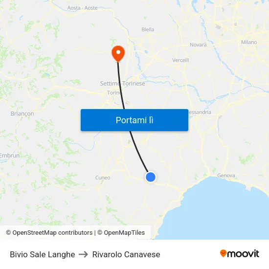 Bivio Sale Langhe to Rivarolo Canavese map