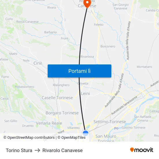 Torino Stura to Rivarolo Canavese map