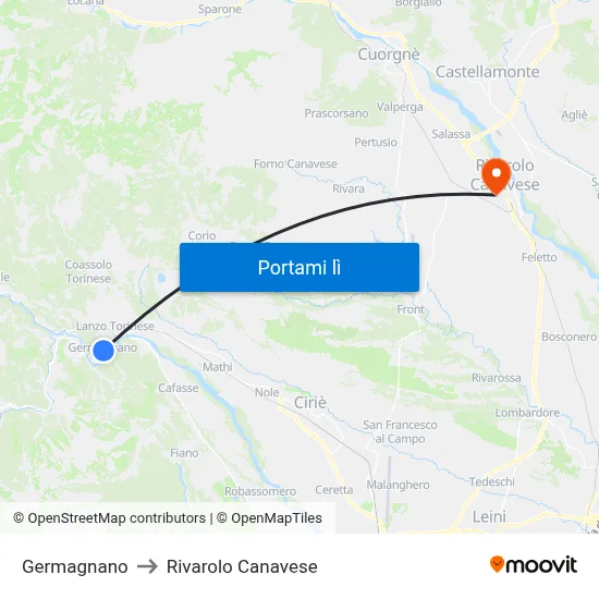 Germagnano to Rivarolo Canavese map