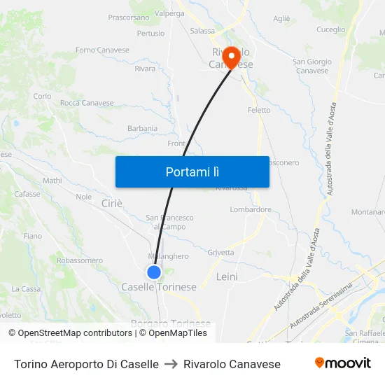 Torino Aeroporto Di Caselle to Rivarolo Canavese map