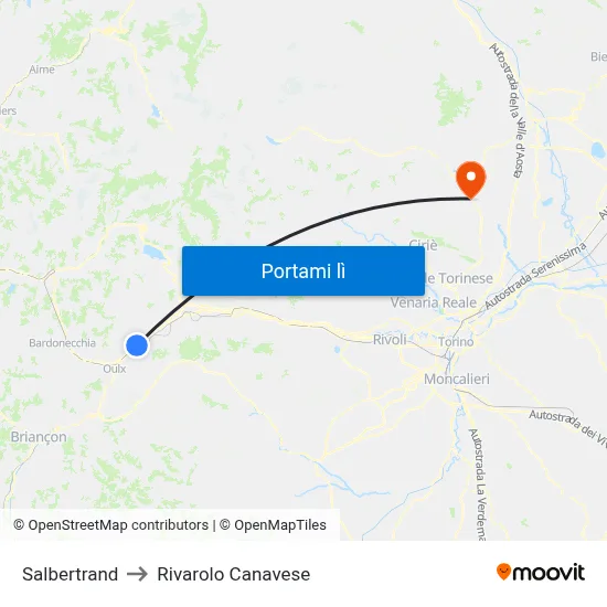 Salbertrand to Rivarolo Canavese map