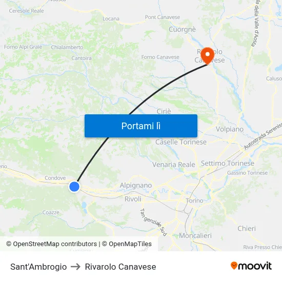 Sant'Ambrogio to Rivarolo Canavese map