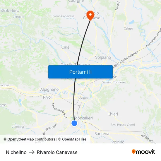 Nichelino to Rivarolo Canavese map
