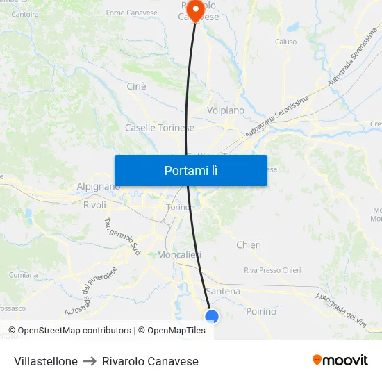 Villastellone to Rivarolo Canavese map