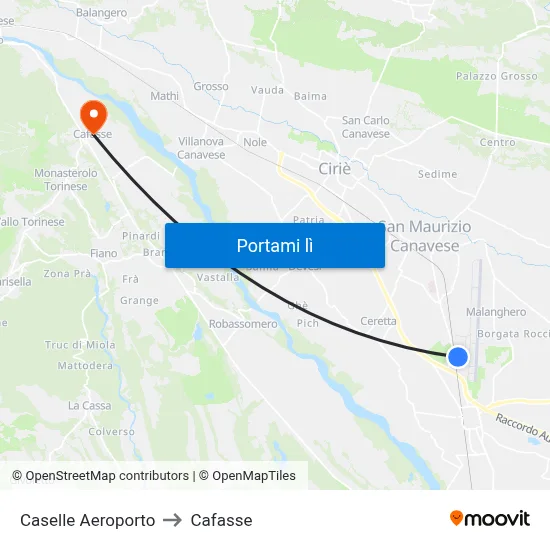 Caselle Aeroporto to Cafasse map