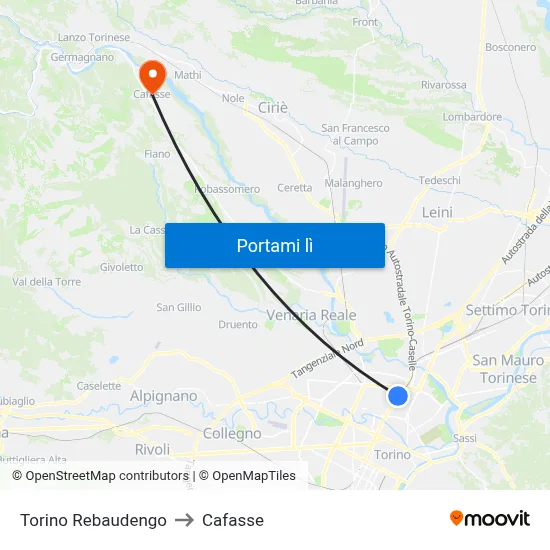 Torino Rebaudengo to Cafasse map