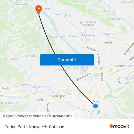 Torino Porta Nuova to Cafasse map