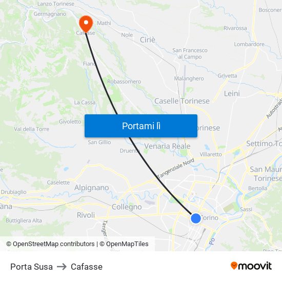 Porta Susa to Cafasse map