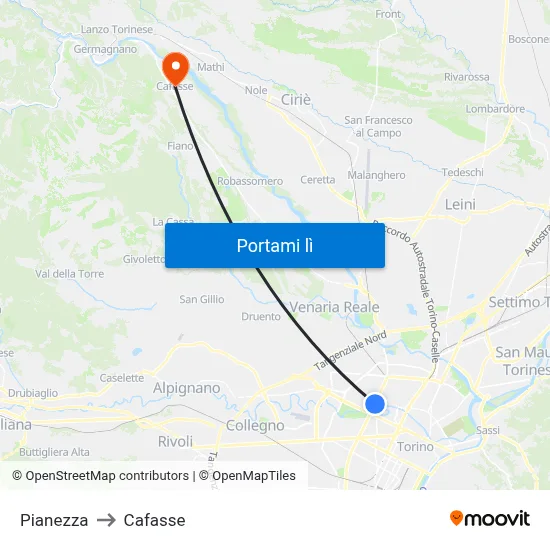 Pianezza to Cafasse map