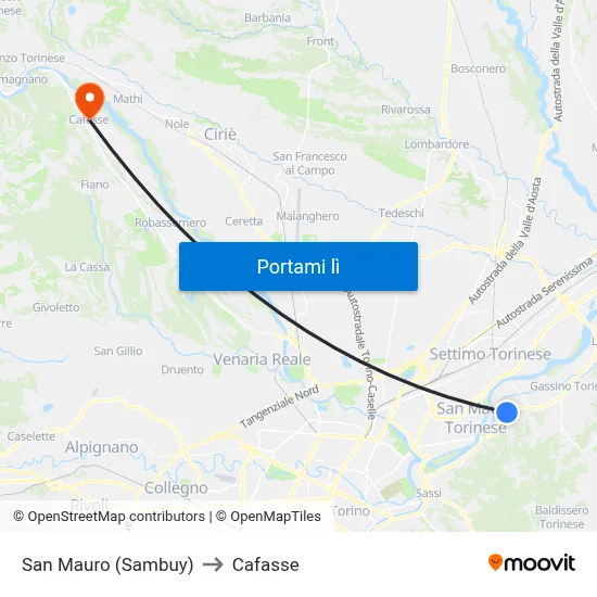 San Mauro (Sambuy) to Cafasse map