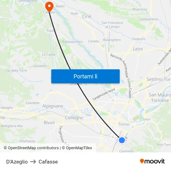 D'Azeglio to Cafasse map