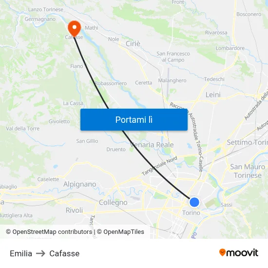 Emilia to Cafasse map