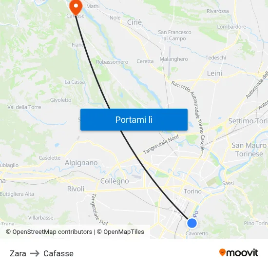 Zara to Cafasse map