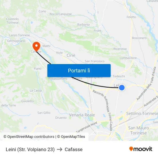 Leini (Str. Volpiano 23) to Cafasse map