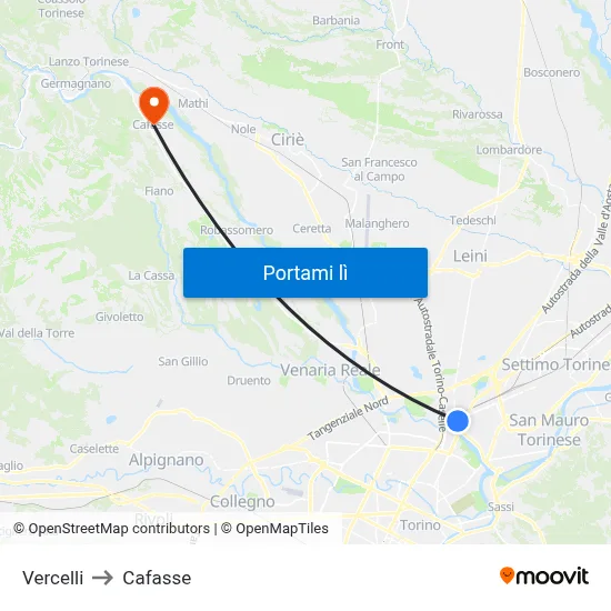 Vercelli to Cafasse map
