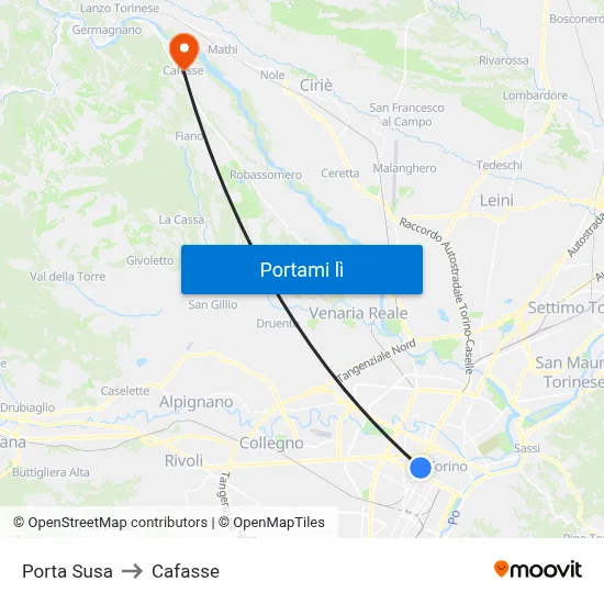 Porta Susa to Cafasse map