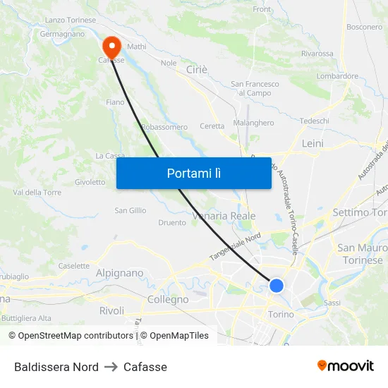 Baldissera Nord to Cafasse map