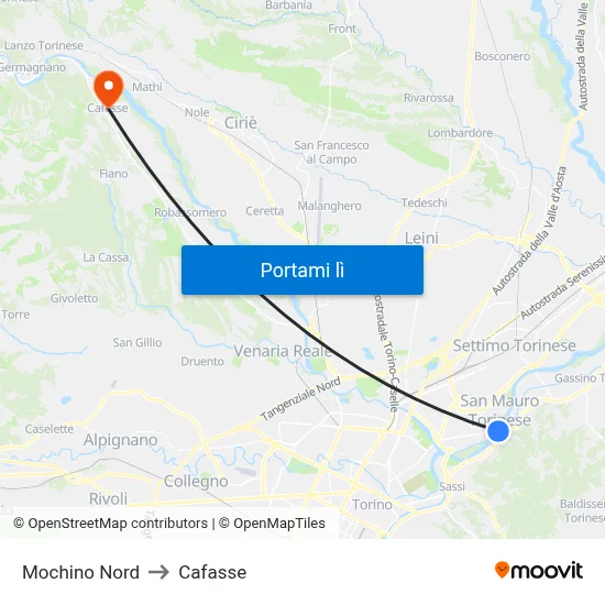 Mochino Nord to Cafasse map