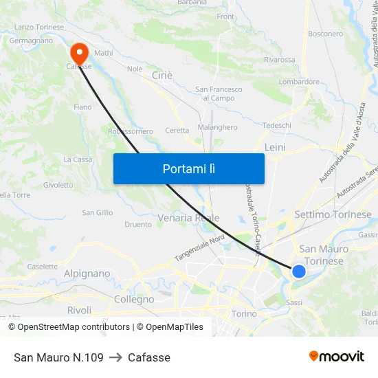 San Mauro N.109 to Cafasse map