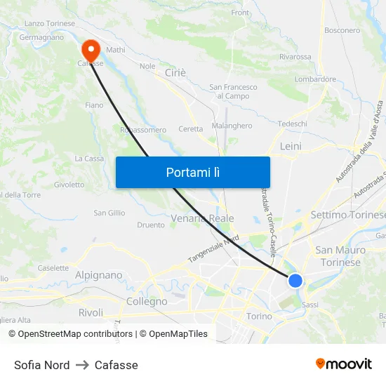 Sofia Nord to Cafasse map