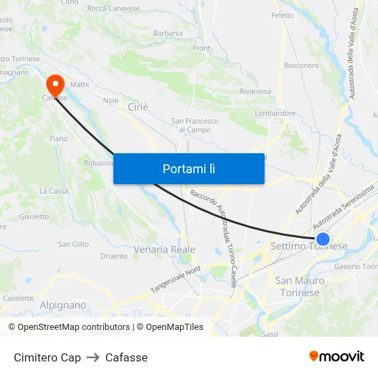 Cimitero Cap to Cafasse map
