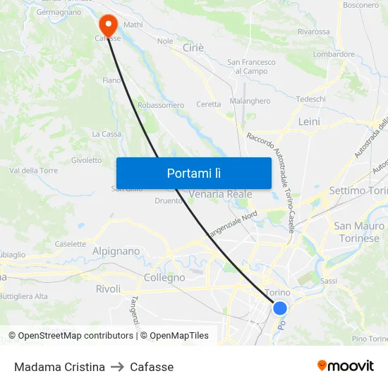 Madama Cristina to Cafasse map