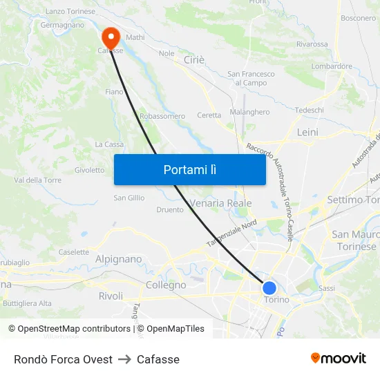 Rondò Forca Ovest to Cafasse map