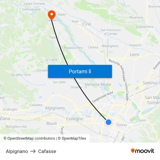 Alpignano to Cafasse map