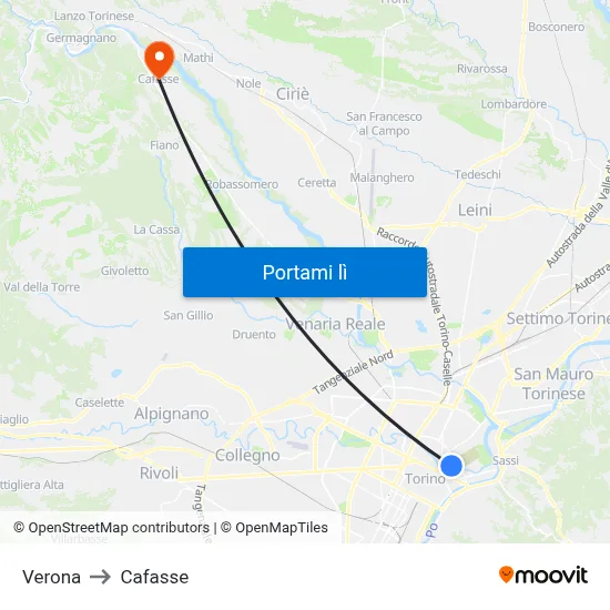 Verona to Cafasse map